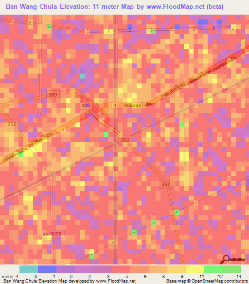 Ban Wang Chula,Thailand Elevation Map