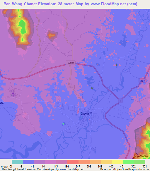 Ban Wang Chanat,Thailand Elevation Map