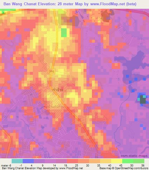 Ban Wang Chanat,Thailand Elevation Map