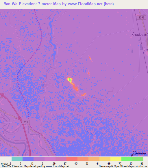 Ban Wa,Thailand Elevation Map