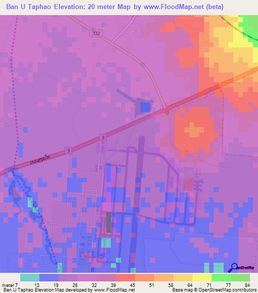 Ban U Taphao,Thailand Elevation Map