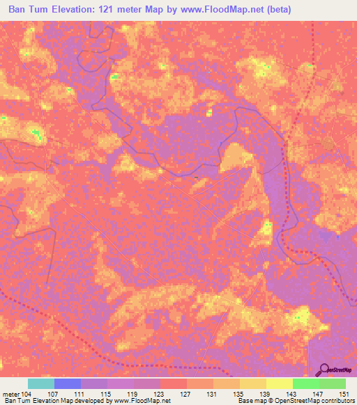 Ban Tum,Thailand Elevation Map