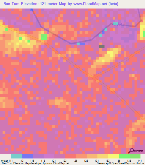Ban Tum,Thailand Elevation Map