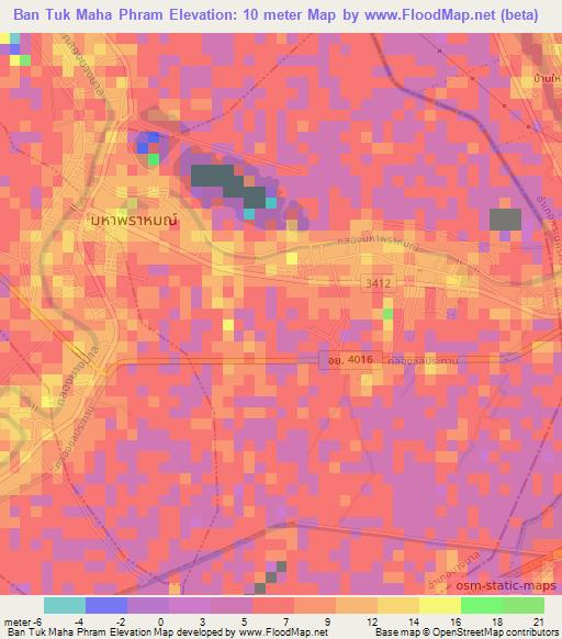 Ban Tuk Maha Phram,Thailand Elevation Map