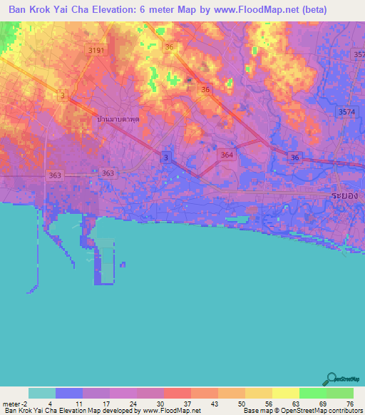 Ban Krok Yai Cha,Thailand Elevation Map