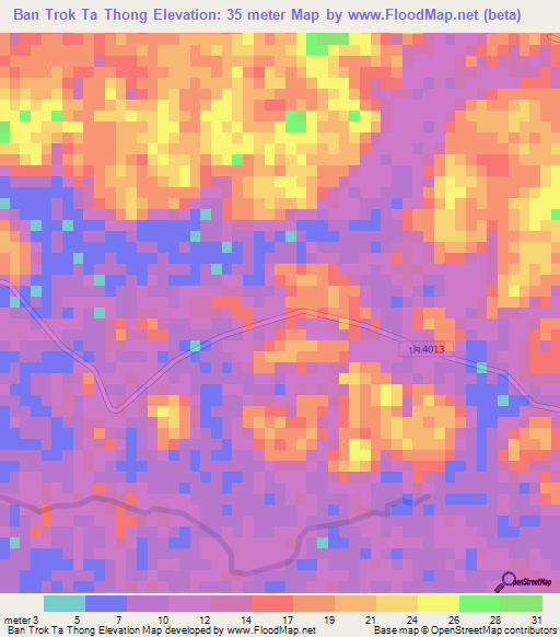 Ban Trok Ta Thong,Thailand Elevation Map
