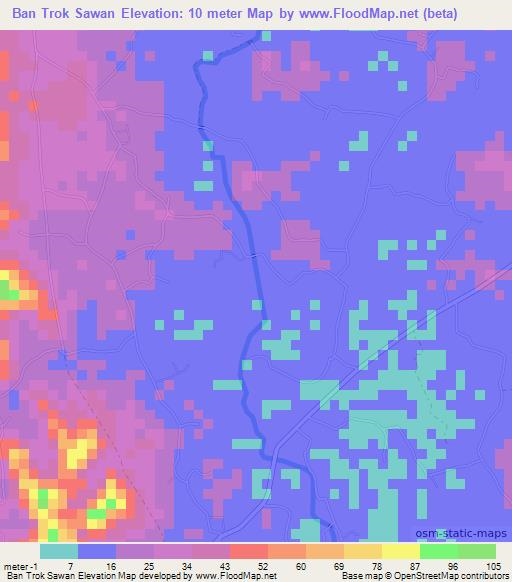Ban Trok Sawan,Thailand Elevation Map