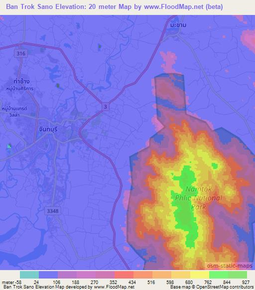 Ban Trok Sano,Thailand Elevation Map