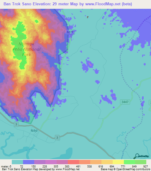 Ban Trok Sano,Thailand Elevation Map