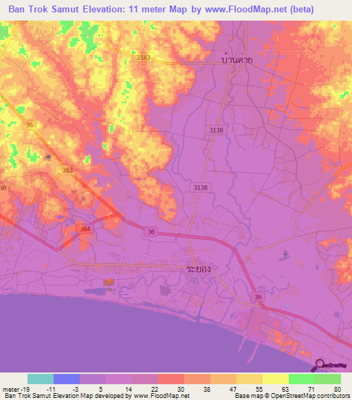 Ban Trok Samut,Thailand Elevation Map