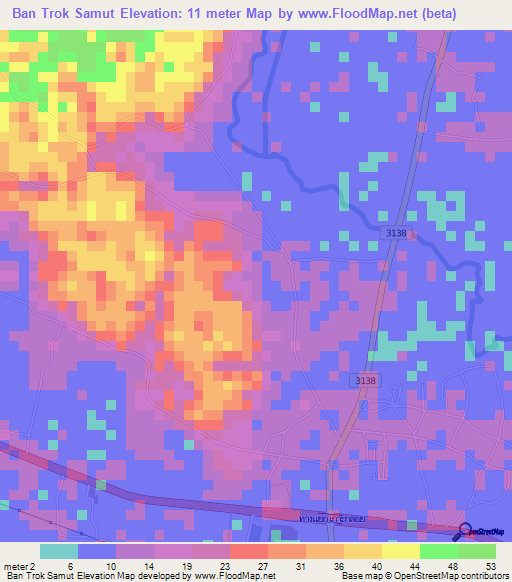 Ban Trok Samut,Thailand Elevation Map