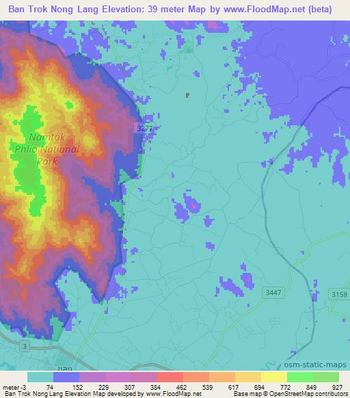 Ban Trok Nong Lang,Thailand Elevation Map