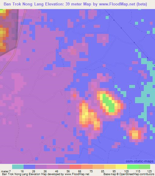 Ban Trok Nong Lang,Thailand Elevation Map