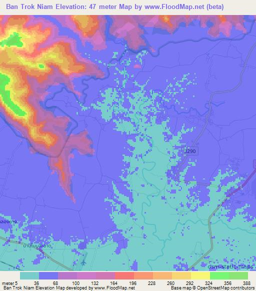 Ban Trok Niam,Thailand Elevation Map