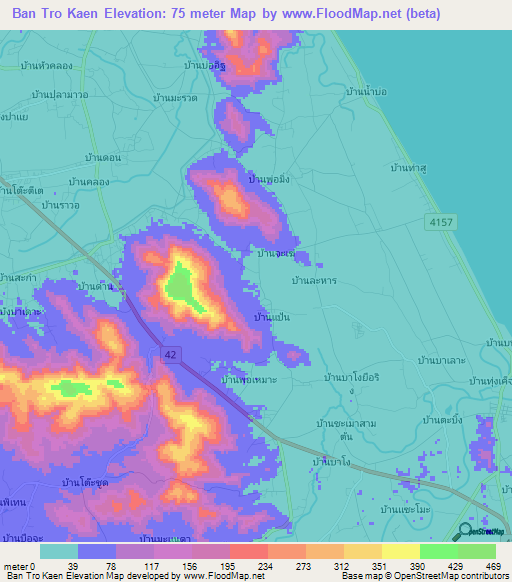 Ban Tro Kaen,Thailand Elevation Map