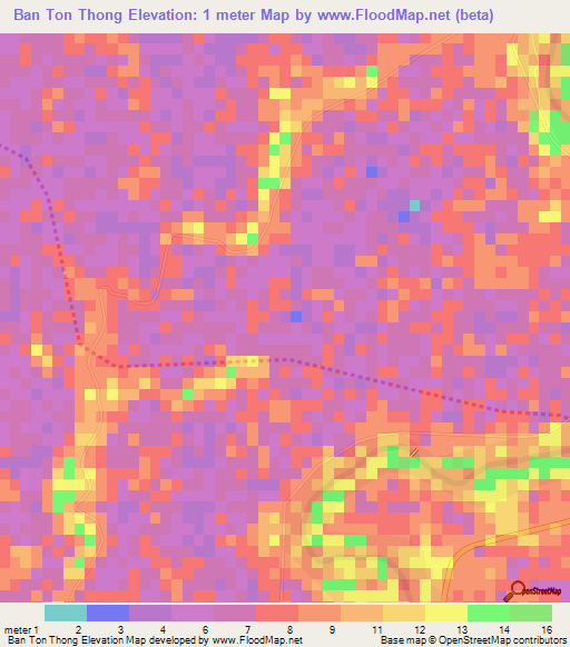 Ban Ton Thong,Thailand Elevation Map