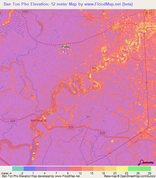 Ban Ton Pho,Thailand Elevation Map