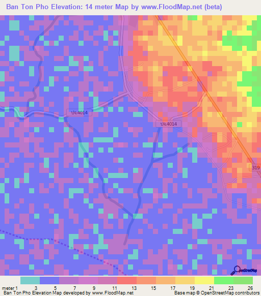 Ban Ton Pho,Thailand Elevation Map