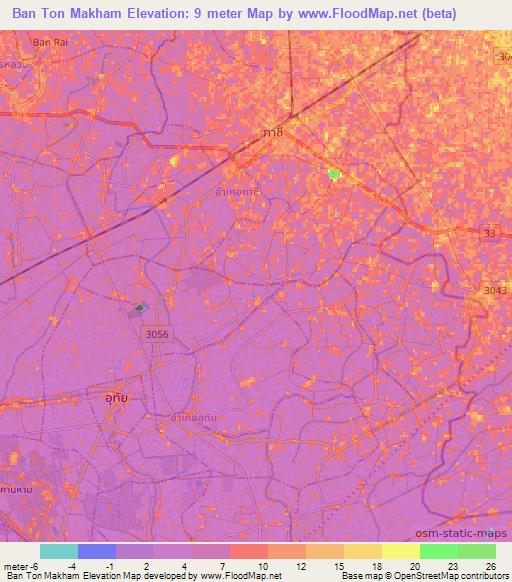 Ban Ton Makham,Thailand Elevation Map
