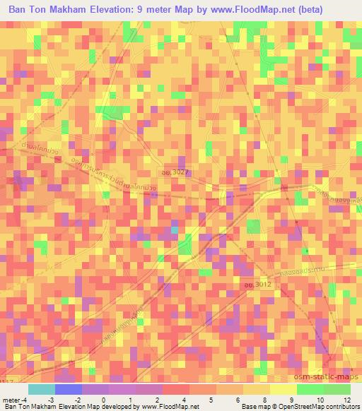 Ban Ton Makham,Thailand Elevation Map