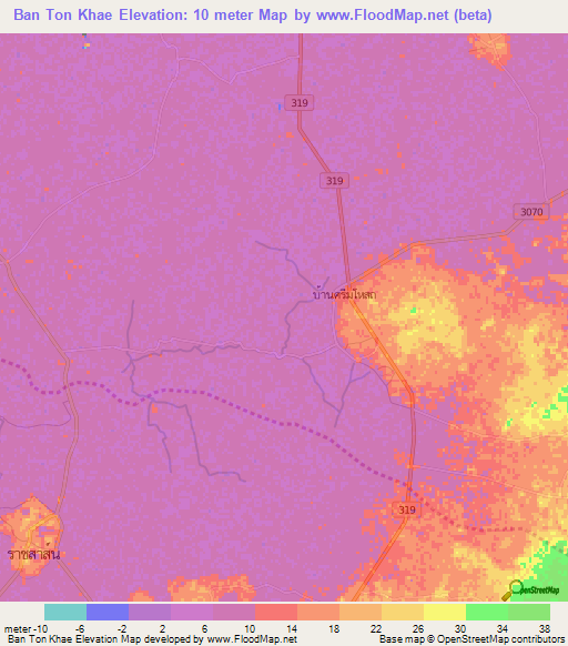 Ban Ton Khae,Thailand Elevation Map