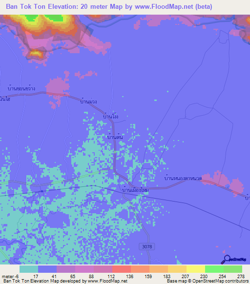 Ban Tok Ton,Thailand Elevation Map
