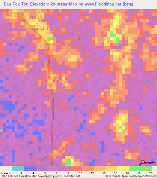 Ban Tok Ton,Thailand Elevation Map