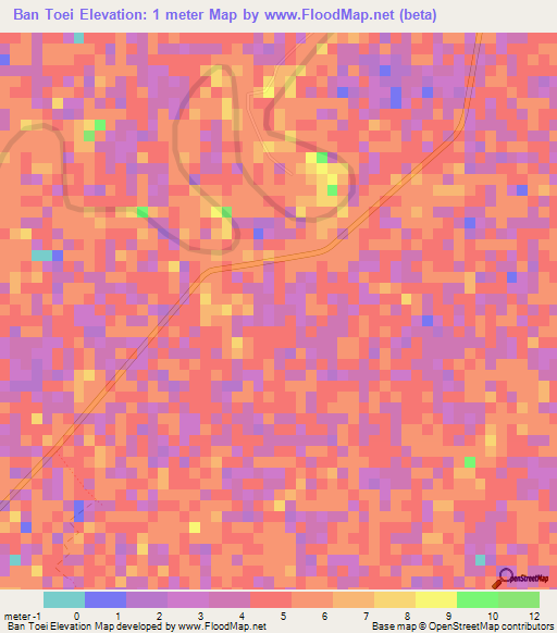 Ban Toei,Thailand Elevation Map