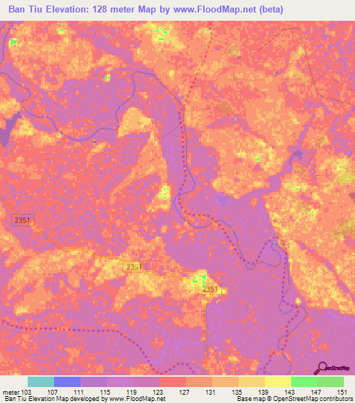 Ban Tiu,Thailand Elevation Map