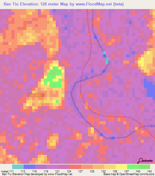 Ban Tiu,Thailand Elevation Map