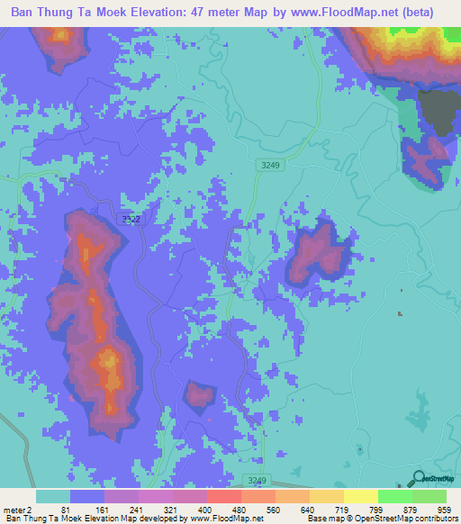 Ban Thung Ta Moek,Thailand Elevation Map