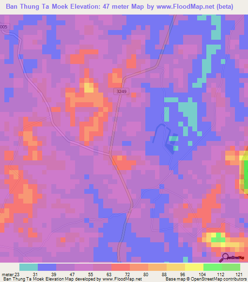 Ban Thung Ta Moek,Thailand Elevation Map