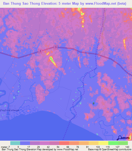 Ban Thung Sao Thong,Thailand Elevation Map