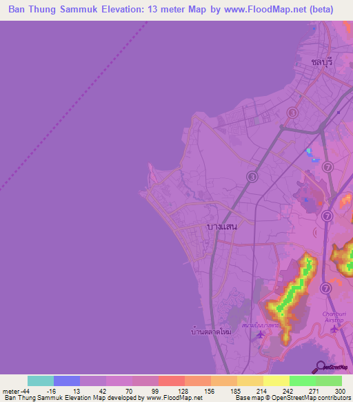 Ban Thung Sammuk,Thailand Elevation Map