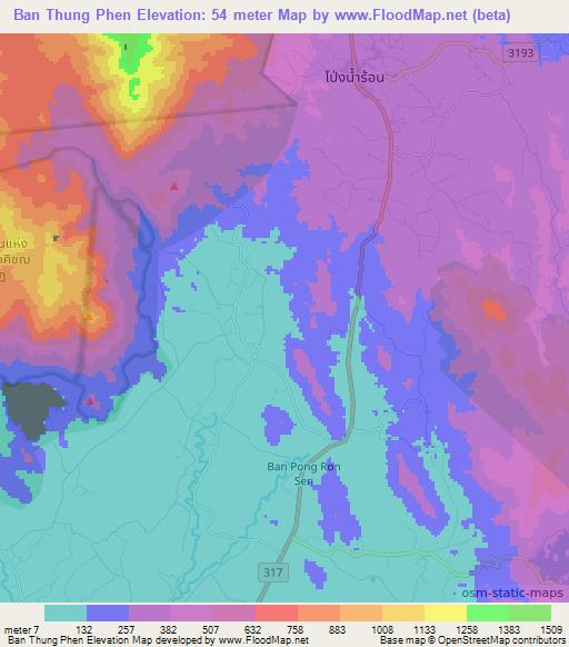 Ban Thung Phen,Thailand Elevation Map