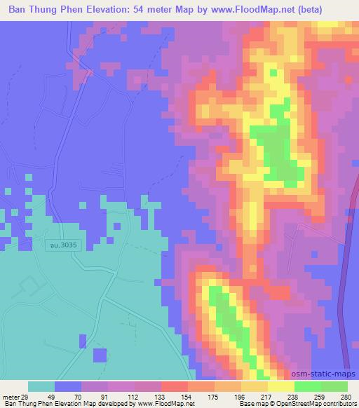 Ban Thung Phen,Thailand Elevation Map