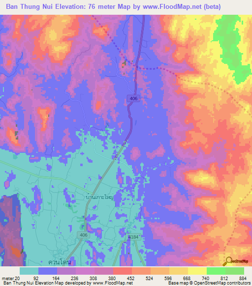 Ban Thung Nui,Thailand Elevation Map