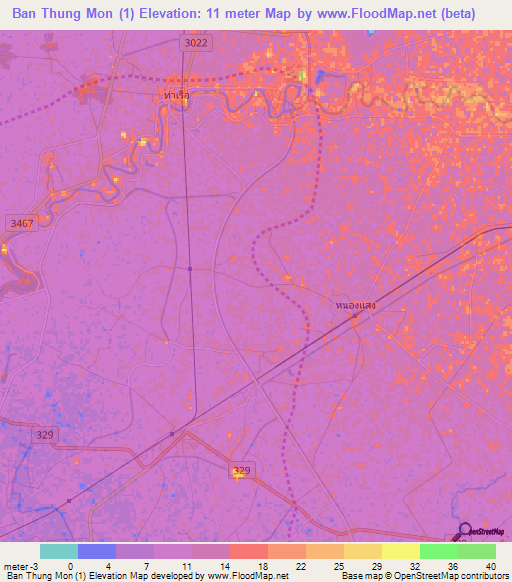 Ban Thung Mon (1),Thailand Elevation Map