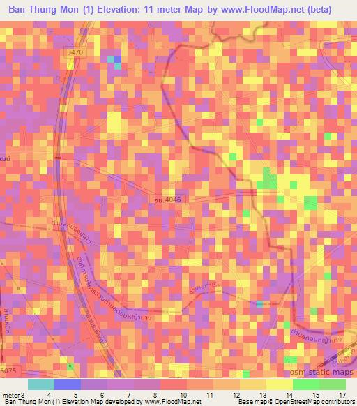 Ban Thung Mon (1),Thailand Elevation Map