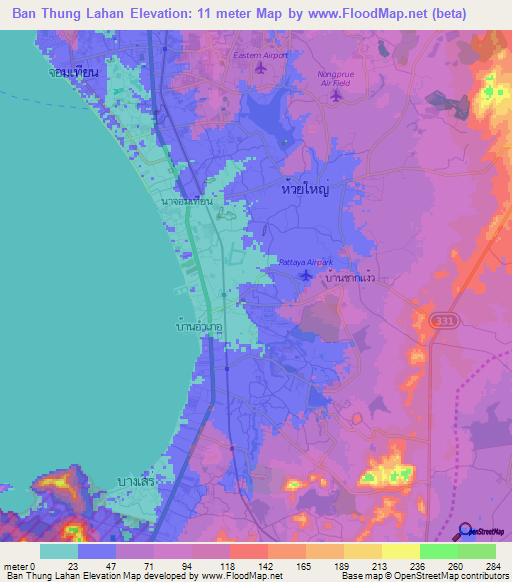 Ban Thung Lahan,Thailand Elevation Map