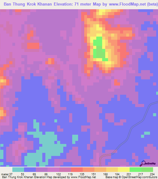 Ban Thung Krok Khanan,Thailand Elevation Map