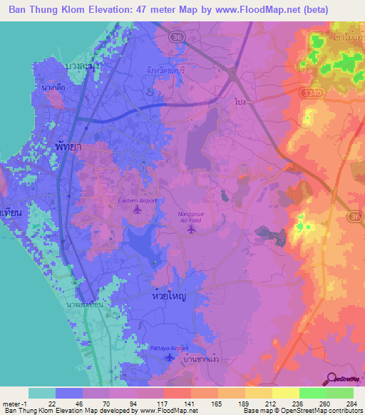 Ban Thung Klom,Thailand Elevation Map