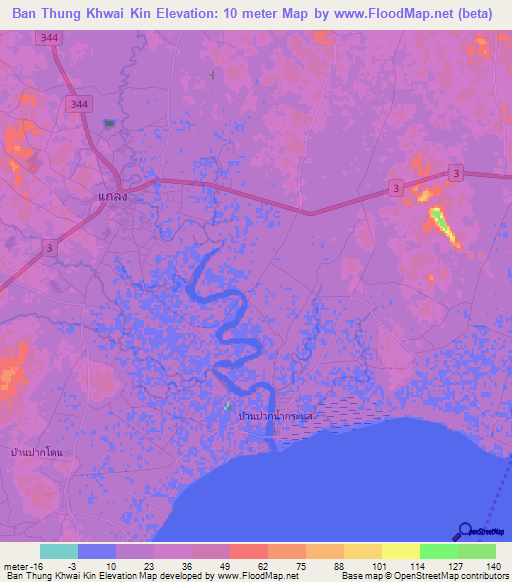 Ban Thung Khwai Kin,Thailand Elevation Map