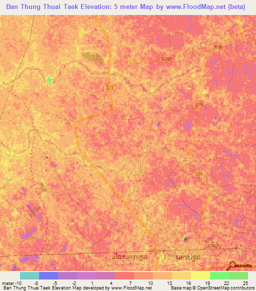Ban Thung Thuai Taek,Thailand Elevation Map