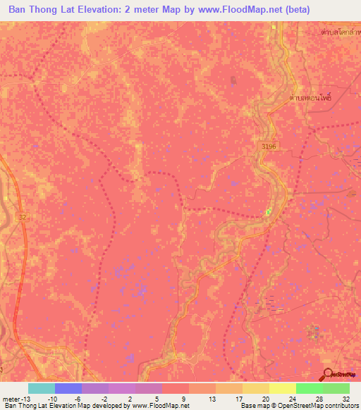 Ban Thong Lat,Thailand Elevation Map