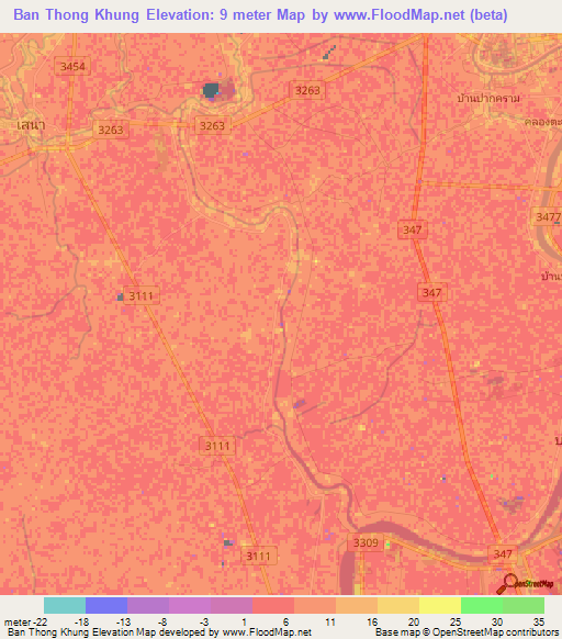 Ban Thong Khung,Thailand Elevation Map