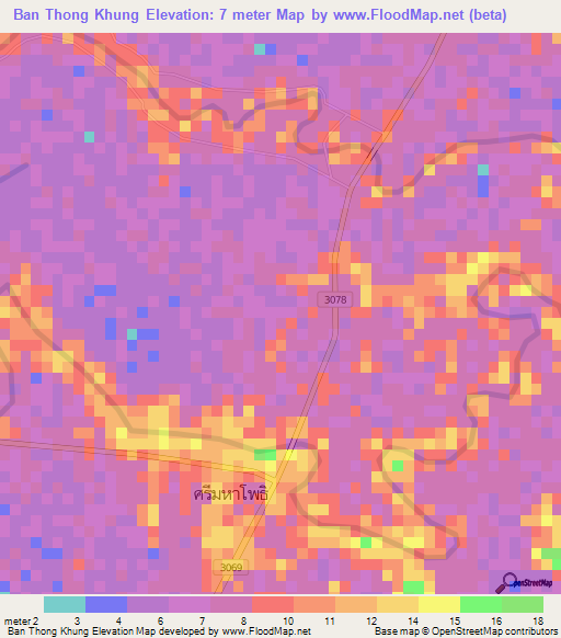 Ban Thong Khung,Thailand Elevation Map