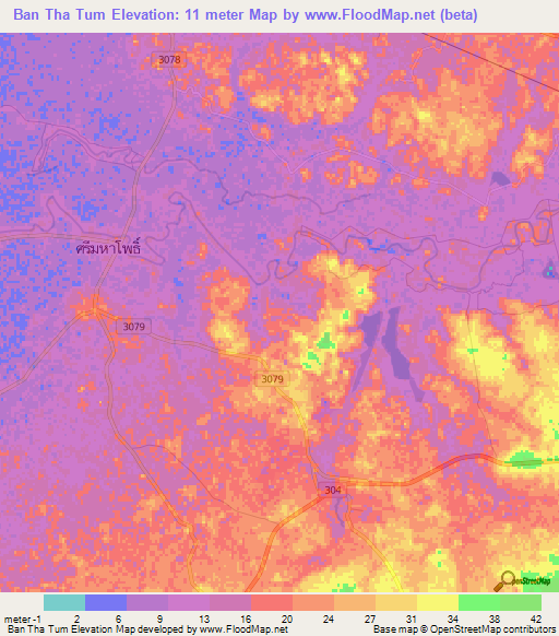 Ban Tha Tum,Thailand Elevation Map