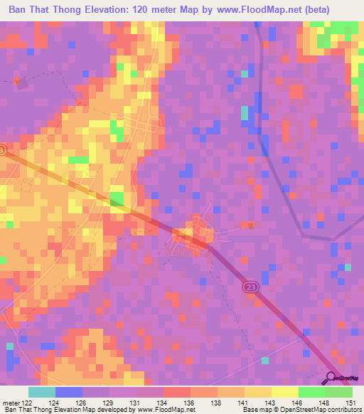 Ban That Thong,Thailand Elevation Map