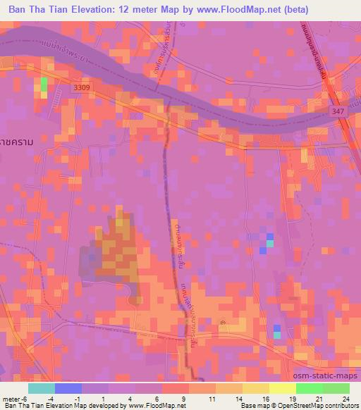 Ban Tha Tian,Thailand Elevation Map